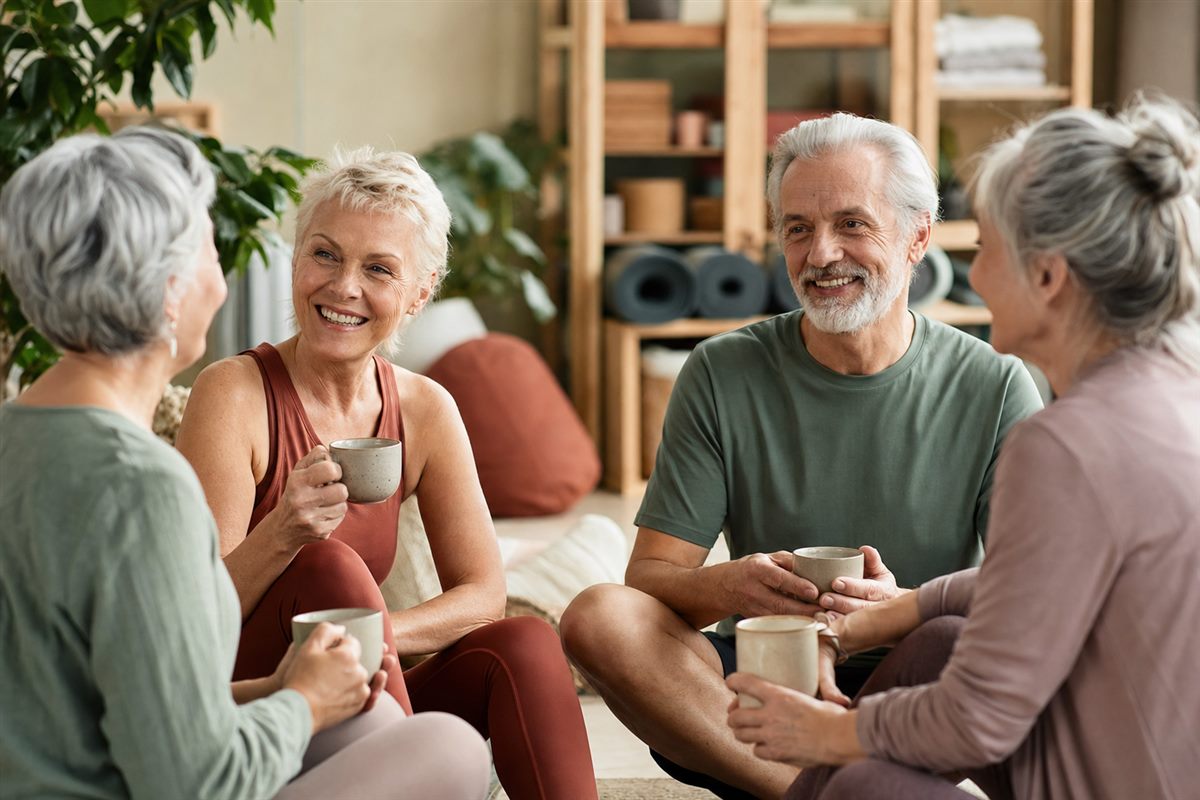 Members enjoying tea together after a yoga session